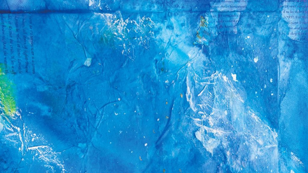 "Celestial Symphony" mixed media art on wood on canvas by Misako OBA