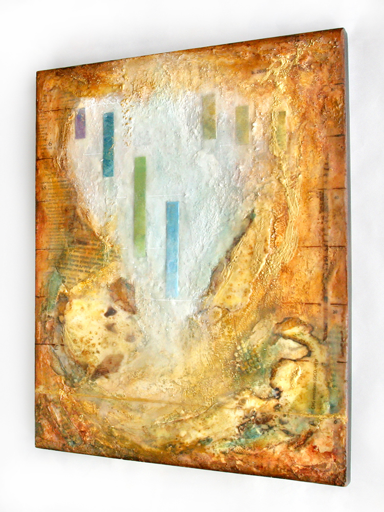 Misako OBA's encaustic artwork from the Climate Change related [How Can You Show Love...?] series.