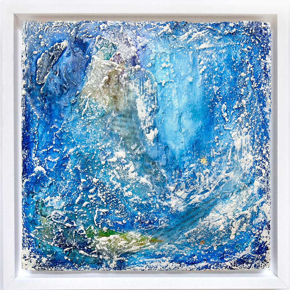 Framed Encaustic mixed media, Luminous Whisper-Blue by Misako OBA