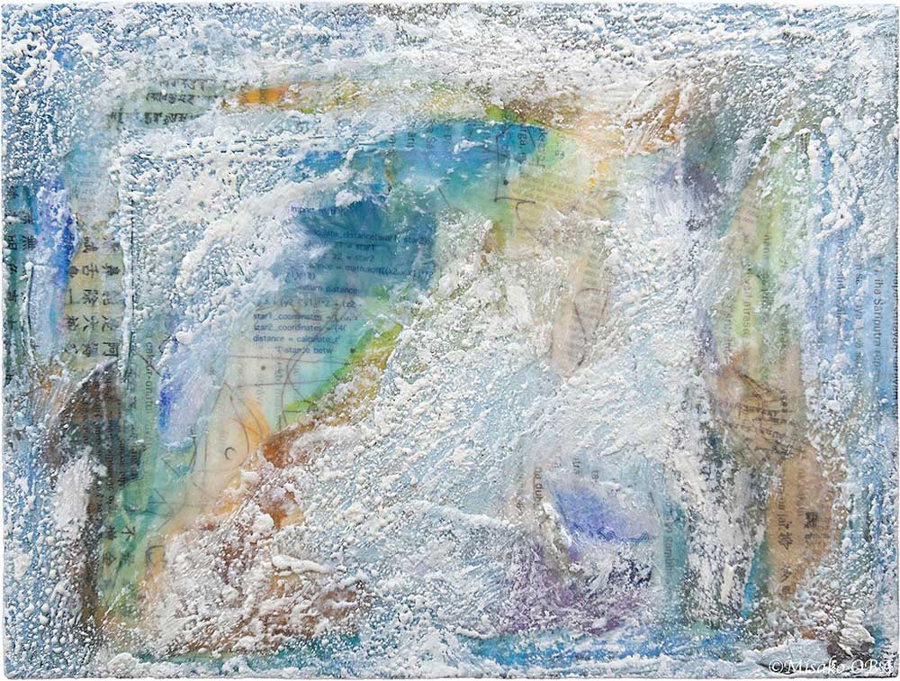 "Where Are You Going?," 12x9x1 inch, encaustic mixed media by Misako OBA
